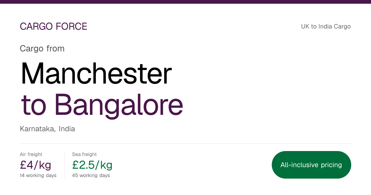 Manchester to Bangalore Cargo | Air £4/kg | Sea £2.5/kg | Cargo Force ...